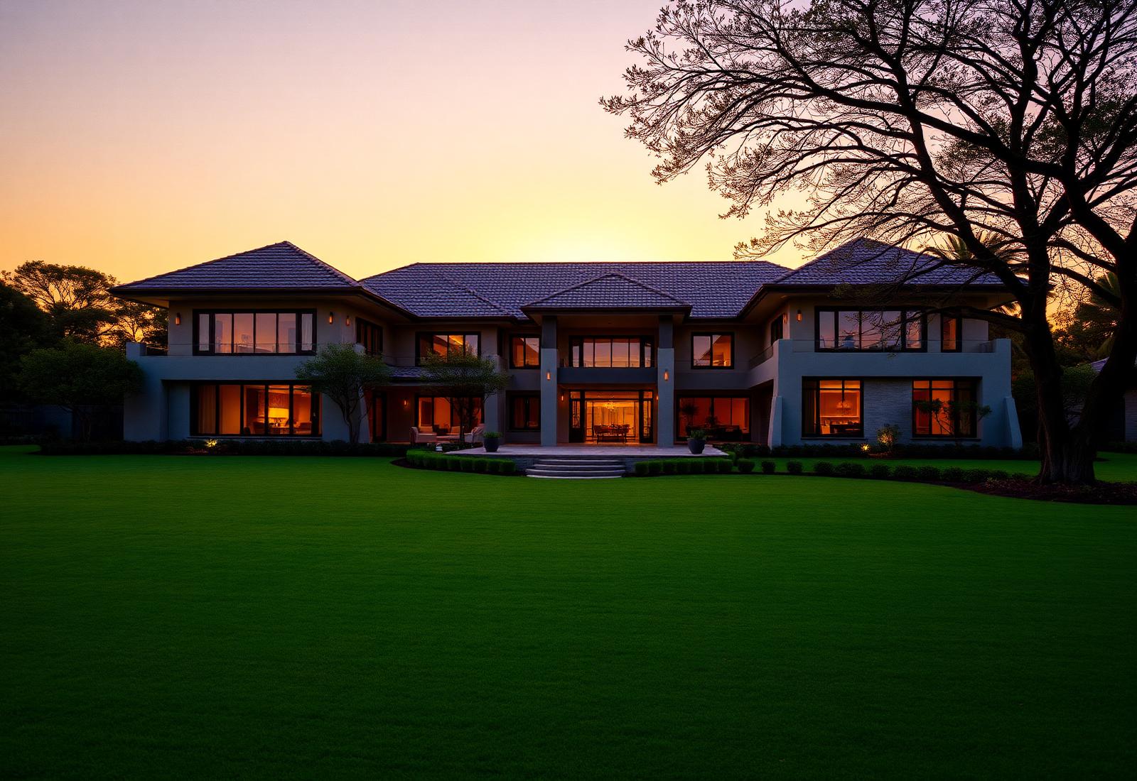 Luxury estate home at sunset